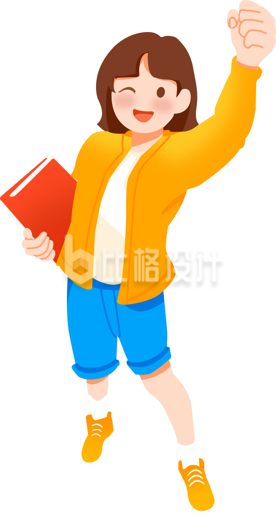 黄色手绘风女生学习插画
