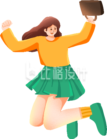 绿色手绘风女生插画跳跃