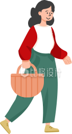 手绘风插画女生购物