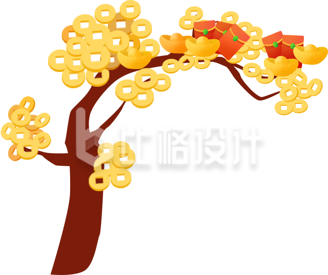 黄色手绘风摇钱树插画