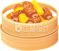 黄色手绘风蒸笼美食插画