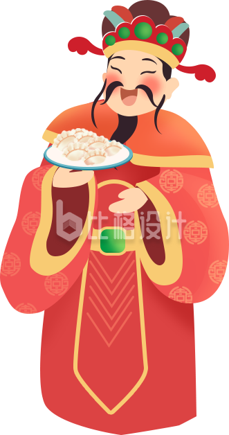红色手绘风灶神插画