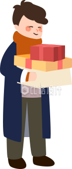 蓝色手绘风男生送礼插画