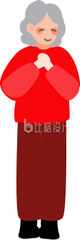 红色手绘风老奶奶拜年插画春节
