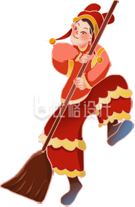红色手绘风插画打扫送穷鬼习俗