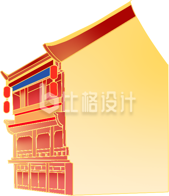 黄色手绘风建筑房屋插画