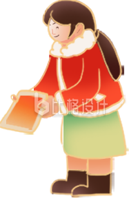 橙色手绘风插画女生