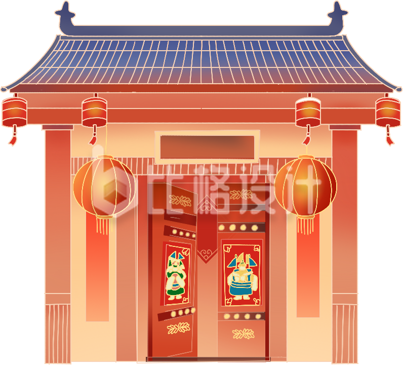 红色手绘风房屋建筑插画