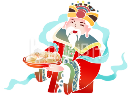 红色手绘风插画灶神