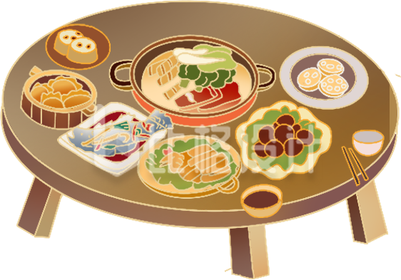 黄色手绘风团圆饭年夜饭插画
