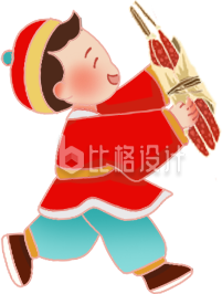 红色手绘风男孩香肠插画