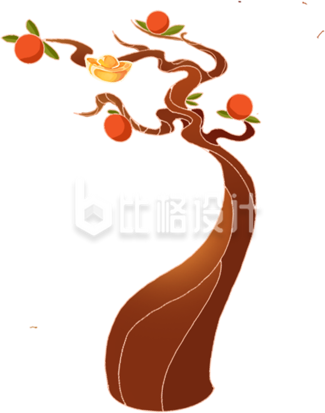 棕色手绘风橘子树插画