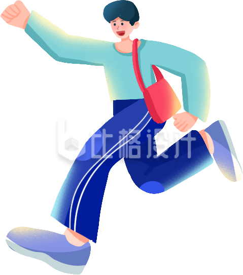 蓝色手绘风男生插画
