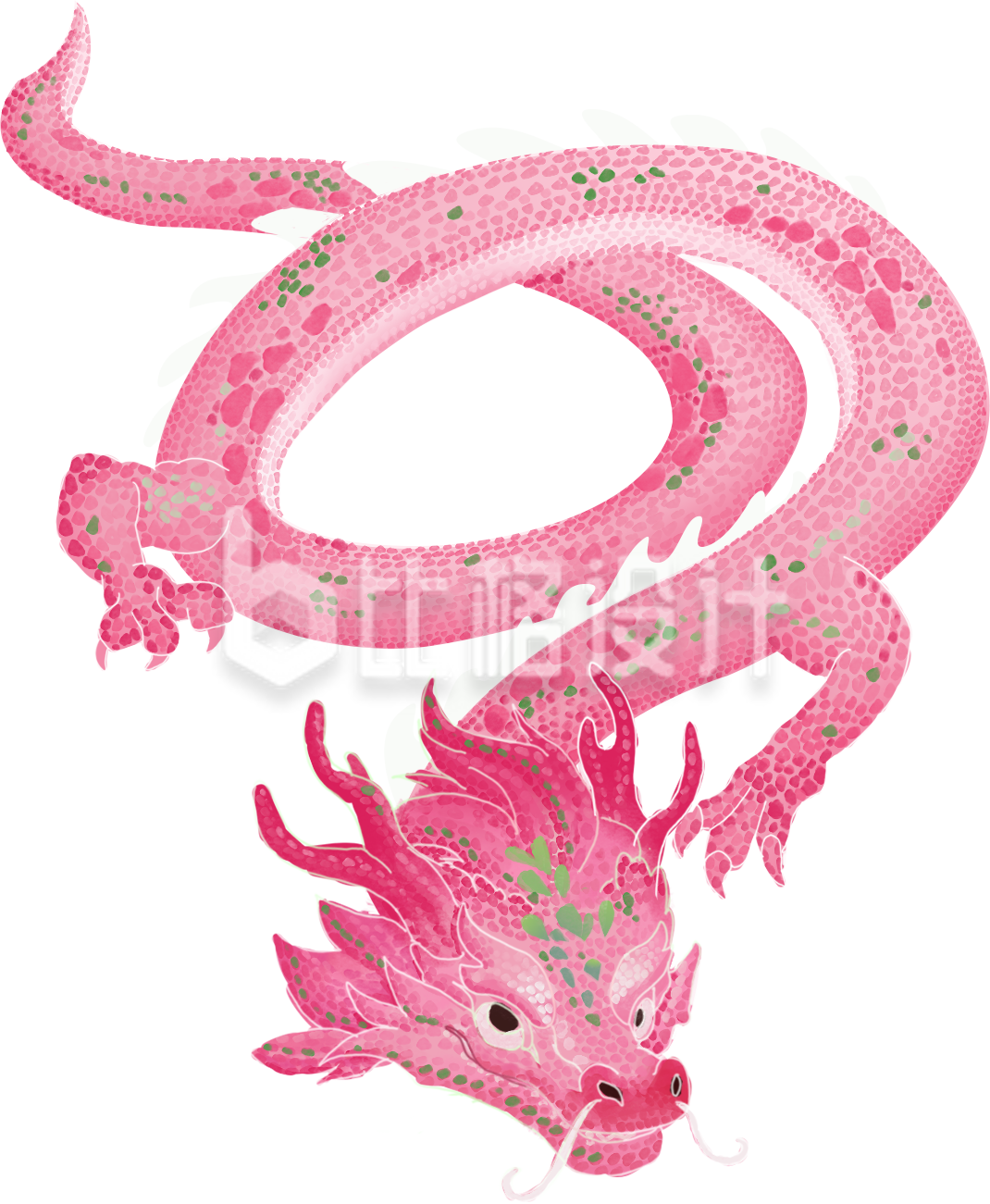 粉色手绘风生肖龙插画
