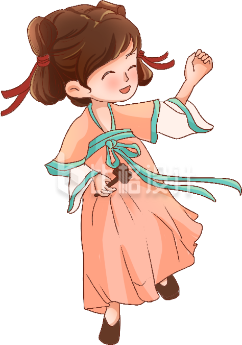 黄色手绘风古装女生插画