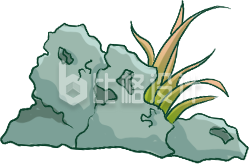 绿色手绘风自然石头插画