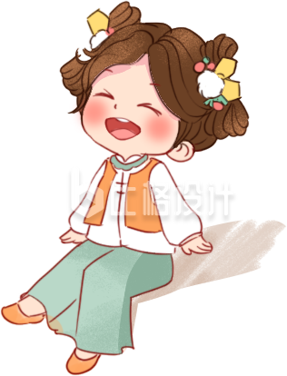 绿色手绘风可爱女孩插画