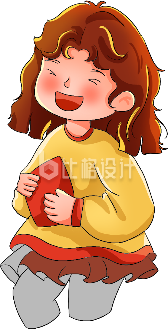 黄色手绘可爱女生红包春节插画