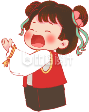 红色可爱春节拜年女孩插画 红色可爱春节拜年女孩插画