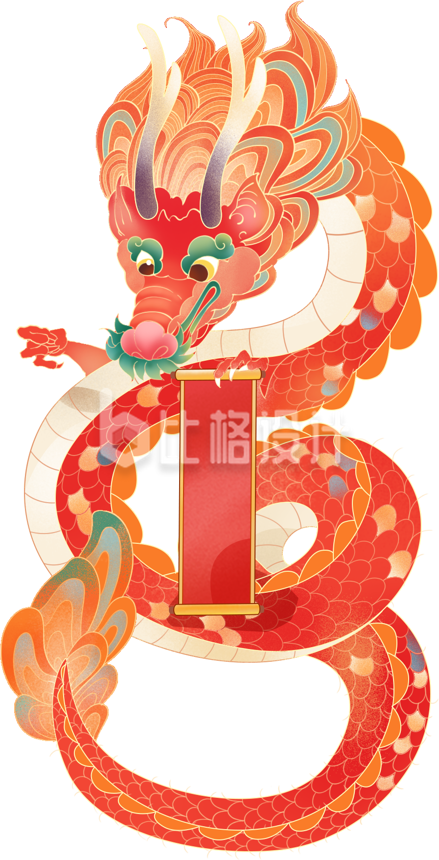 红色手绘风喜庆龙年插画