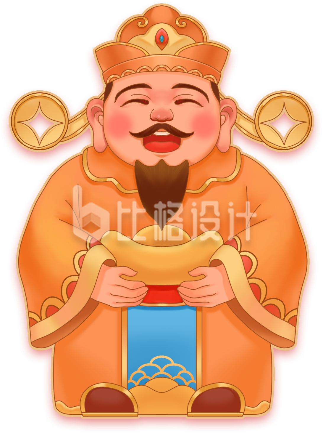 黄色手绘风插画财神正月习俗
