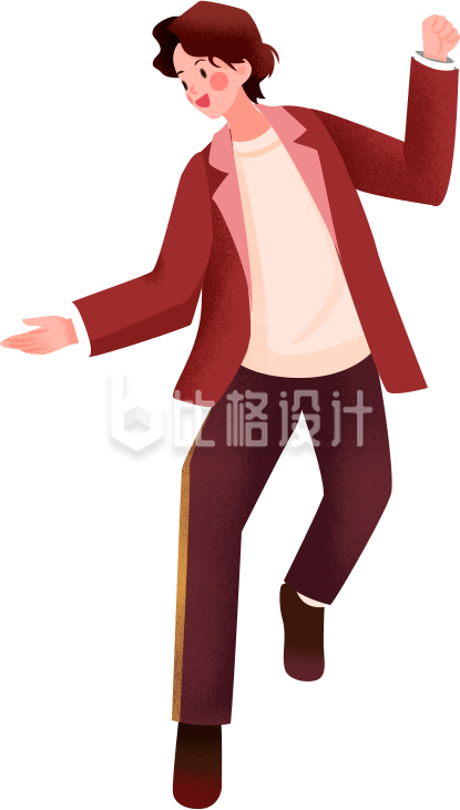 红色手绘风男孩插画
