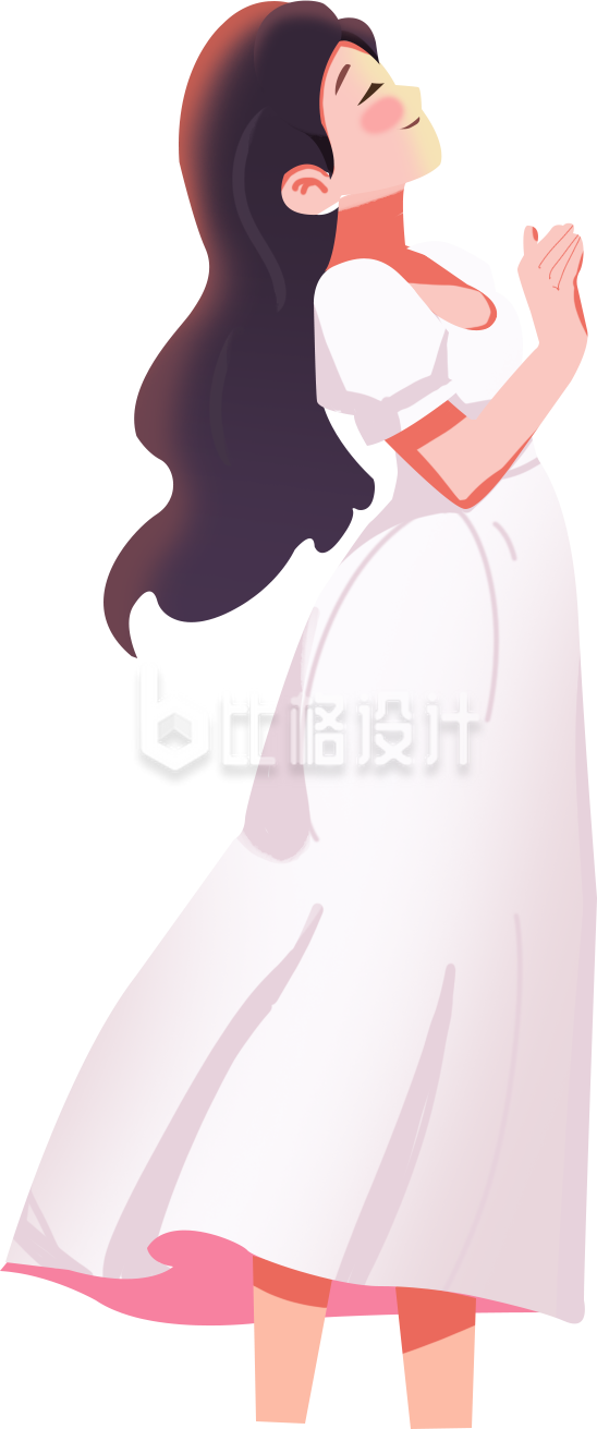 白色手绘风女生插画妇女节