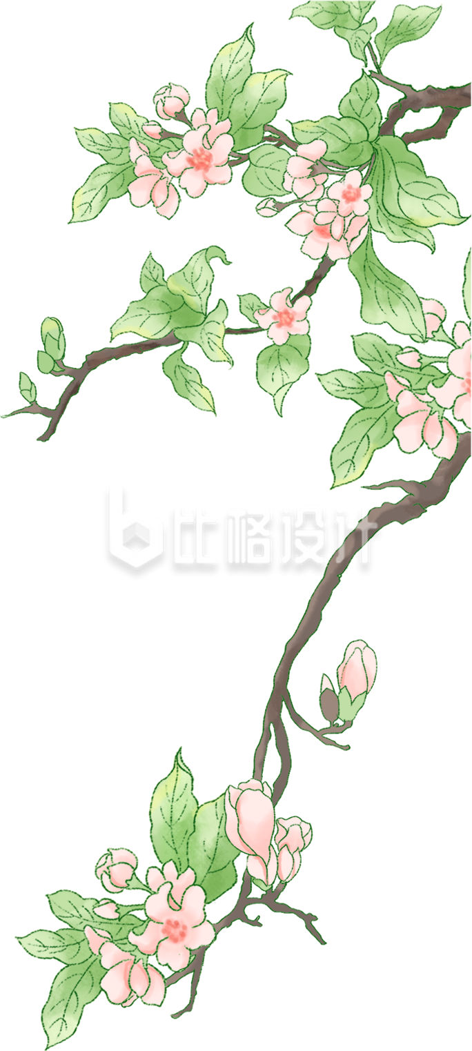 绿色手绘风插画树枝春天