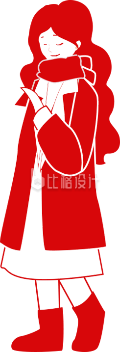 红色手绘风女生插画春节新年