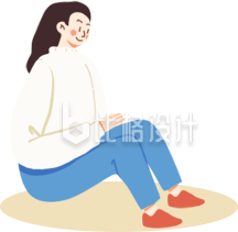 蓝色手绘风可爱女孩插画
