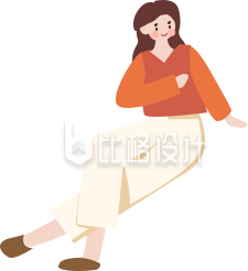 橙色手绘风女生插画