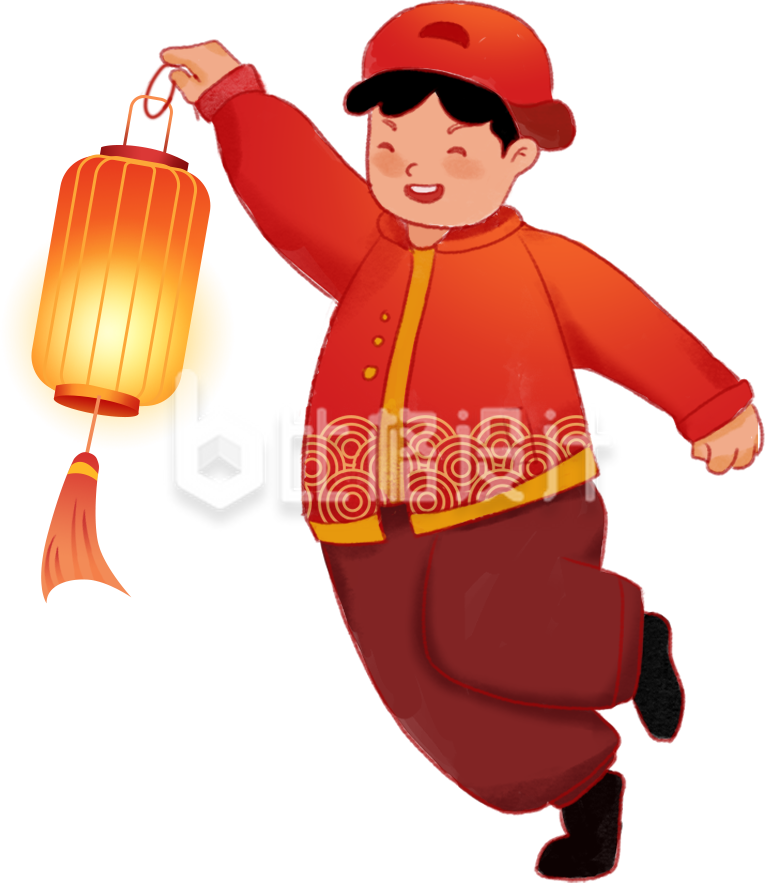 红色手绘风男生拜年插画