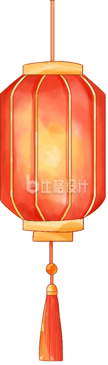 橙色手绘风插画灯笼元宵节新年