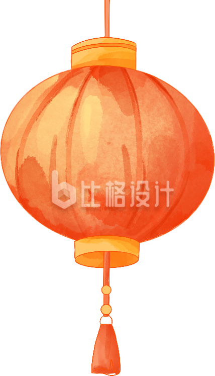 橙色手绘风插画灯笼元宵节新年