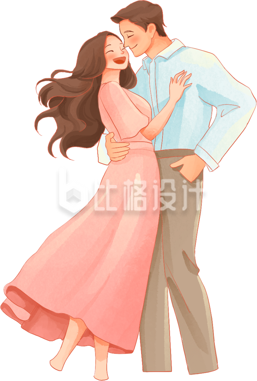 粉色手绘风情侣约会情人节插画