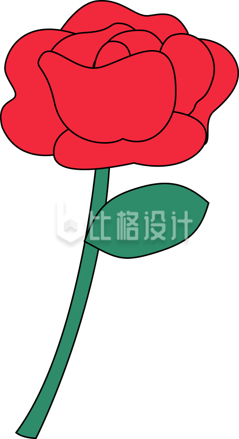 红色手绘风玫瑰花朵情人节插画