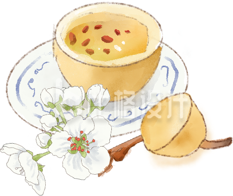 黄色手绘风梨花茶杯插画