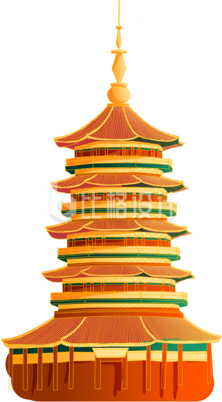 黄色建筑雷峰塔城市地标纪念日插画