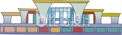 蓝色手绘风现代城市建筑房地产宣传插画