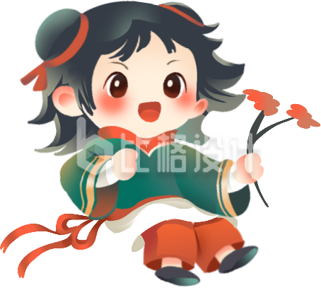 绿色手绘风女孩插画节日庆祝