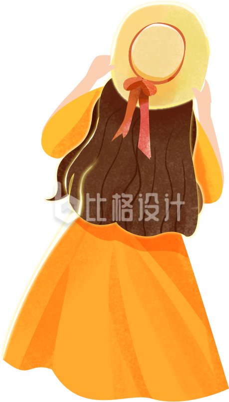 黄色手绘风可爱女孩插画