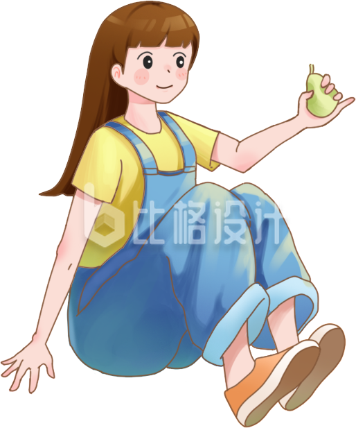 黄色可爱手绘女生插画