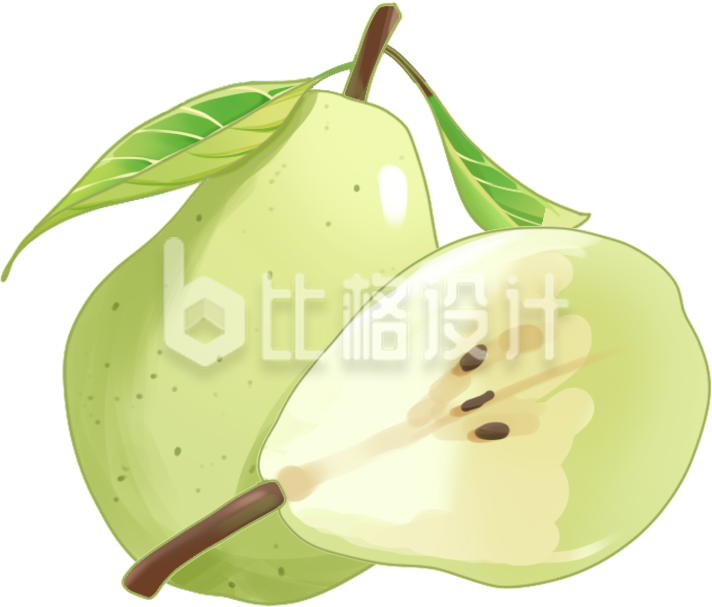 绿色手绘风凤梨插画水果