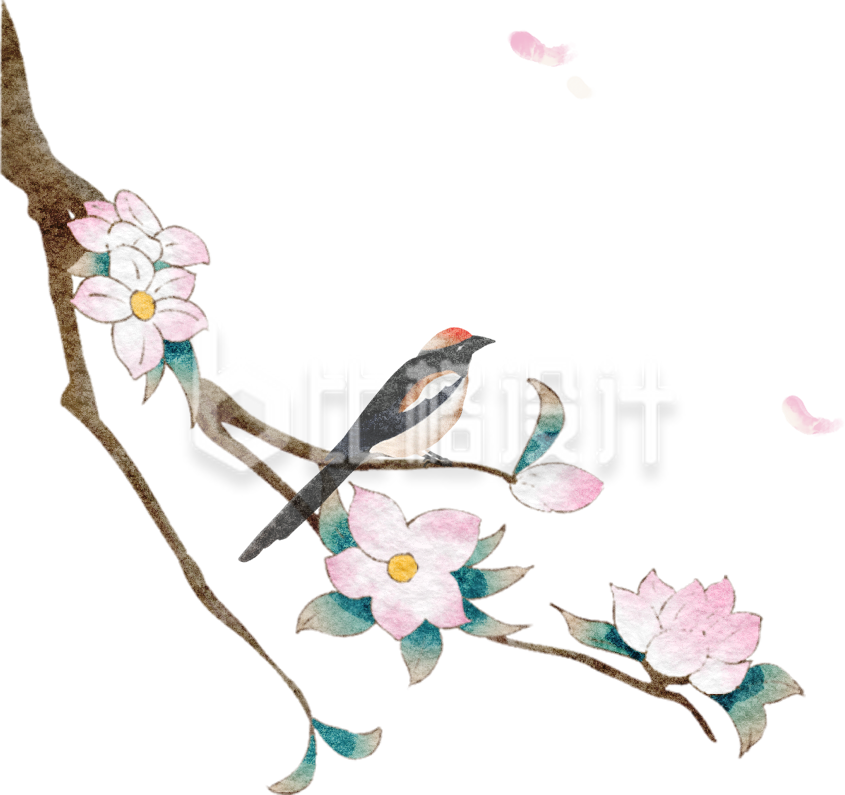 粉色手绘风树枝插画春分立春