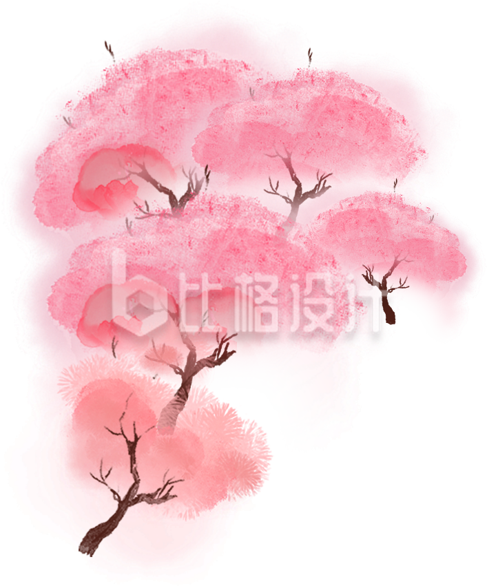 粉色手绘水彩风大树插画春天 粉色手绘水彩风大树插画春天