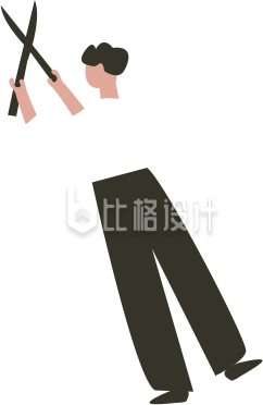 白色手绘风男孩插画剪刀