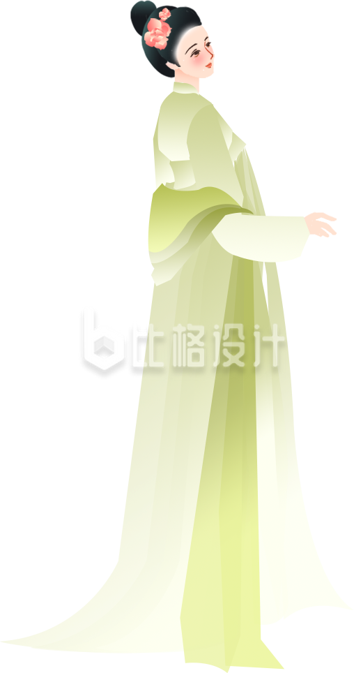 绿色清新古风女生插画妇女节