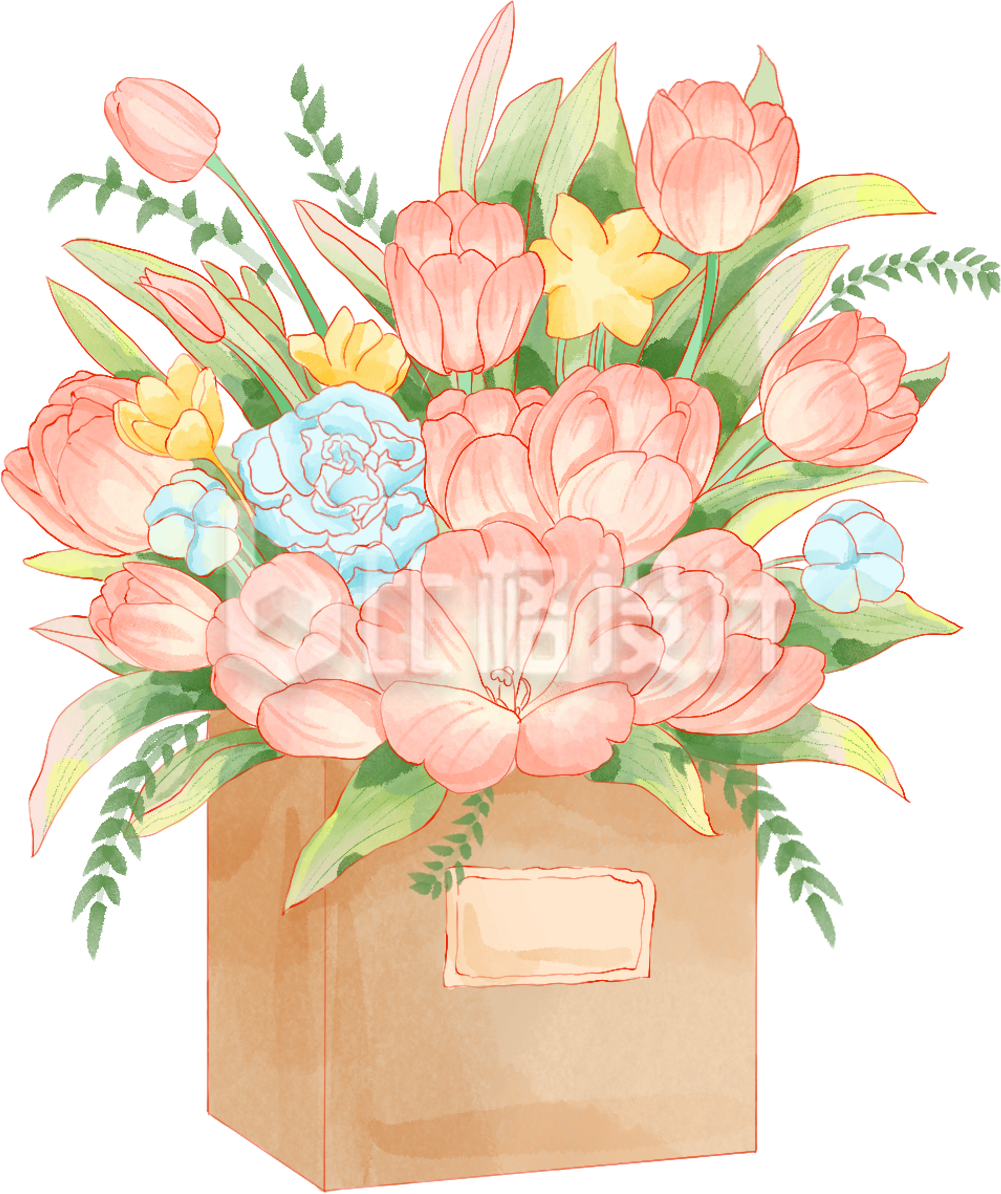 粉色手绘风花篮节日祝福妇女节情人节生日