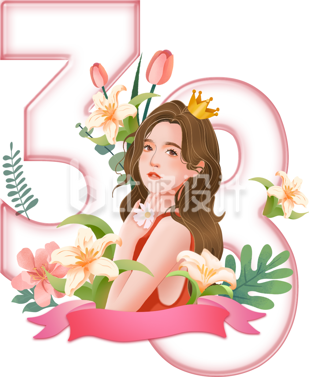 粉色手绘风三八妇女节插画