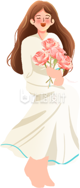 黄色手绘风女孩插画
